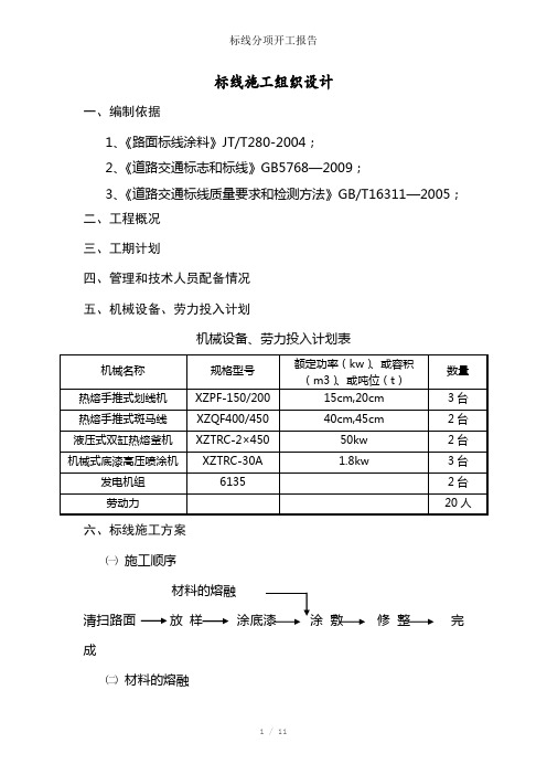 标线分项开工报告参考模板