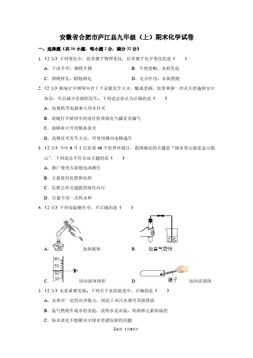 安徽省合肥市庐江县九年级(上)期末化学试卷 (3)