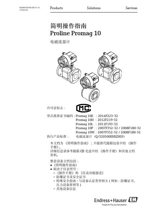 简明操作指南--Porline Promag 10--电磁流量计(10L)