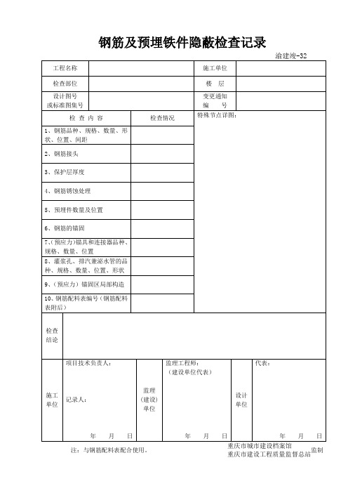 32 钢筋及预埋铁件隐蔽检查记录