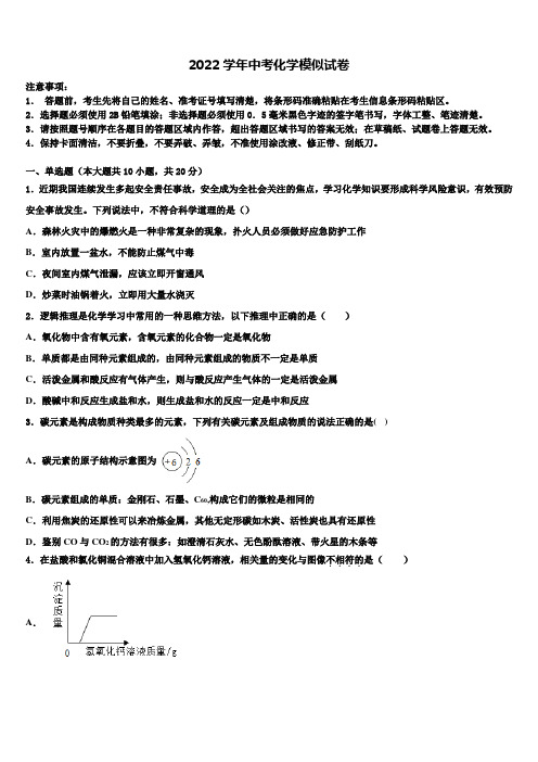 2022届湖南省长沙市麓山国际实验学校中考化学全真模拟试题(含解析)