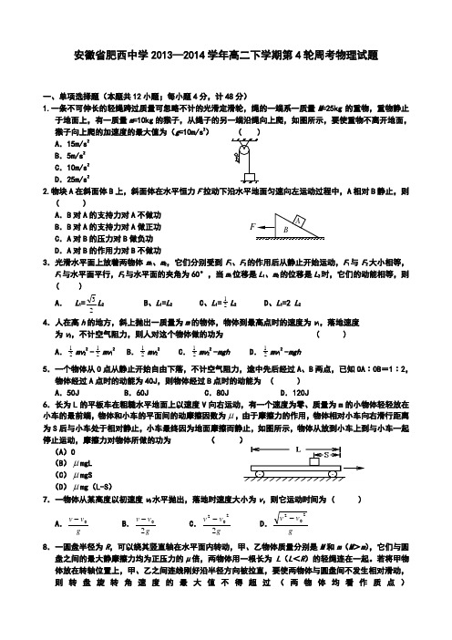 安徽省合肥市肥西县肥西中学2013-2014学年高二下学期第4轮周考物理试题 Word版含答案