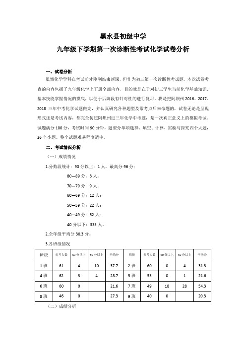 九年级下学期第一次诊断性考试化学试卷分析