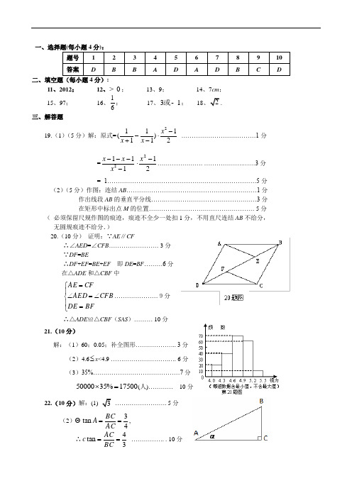 2012年贵州省铜仁市中考数学试题及答案