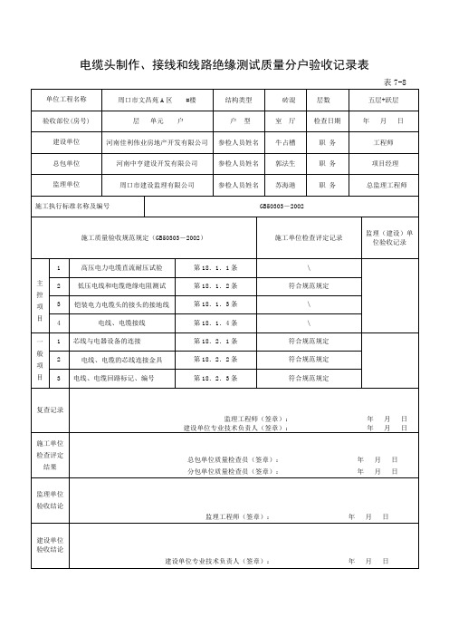 电缆头制作、接线和线路绝缘测试质量分户验收记录表 Microsoft Word 文档