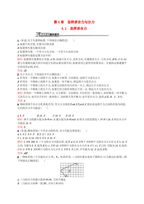 高中物理 第4章 怎样求合力与分力 4.1怎样求合力课后训练 沪科版必修1