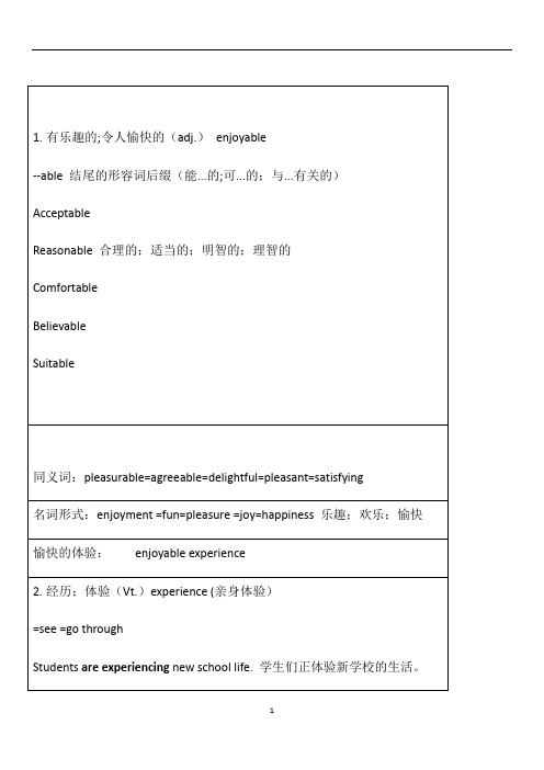 高中英语 江苏 牛津译林版高一(模块一)unit1 词汇知识点运用