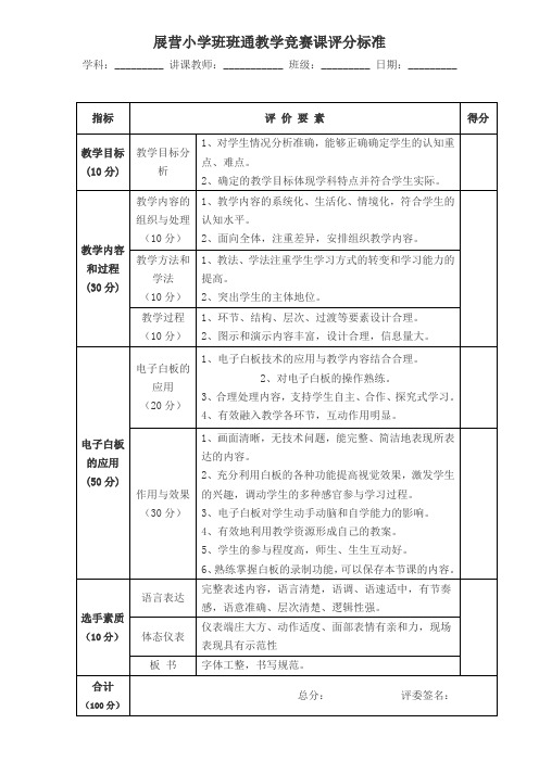 展营小学班班通教学竞赛课评分标准