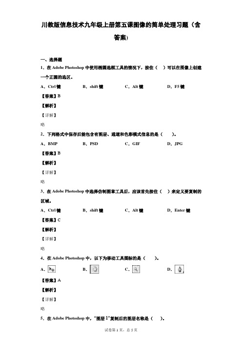 川教版信息技术九年级上册第五课图像的简单处理习题(含答案)