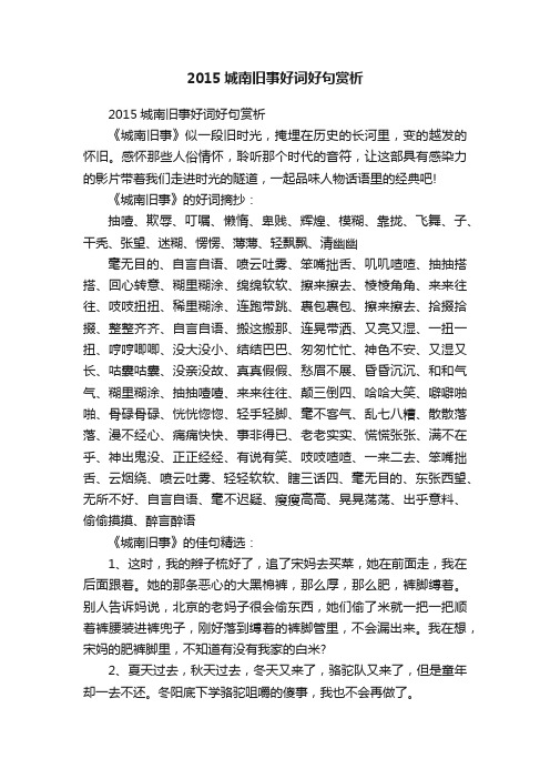 2015城南旧事好词好句赏析