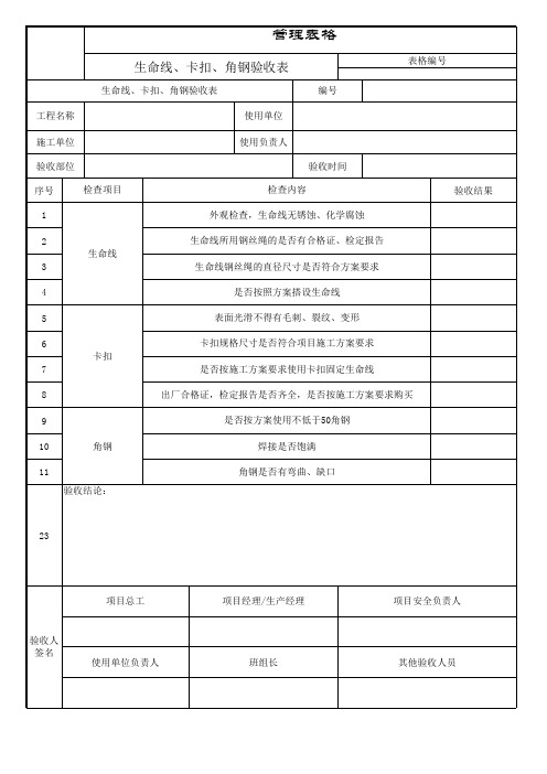 生命线、卡扣、角钢验收表