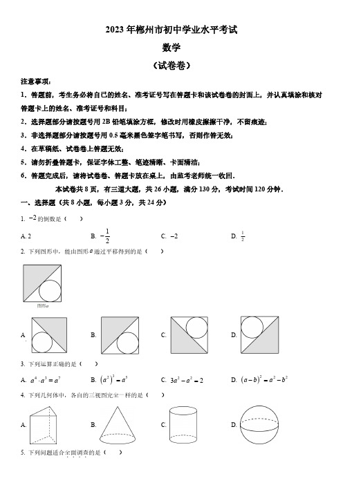 2023年湖南省郴州市(初三学业水平考试)数学中考真题试卷含详解