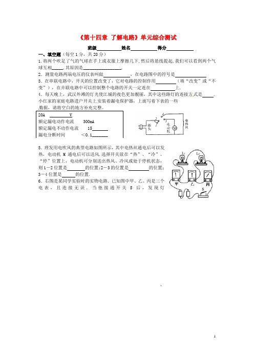 山东省临沭县青云镇中学九年级物理全册《第十四章 了