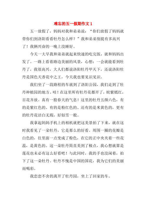 五一假期难忘的一件事300字作文