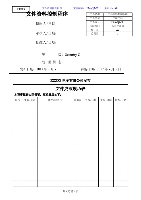 HRA-QP-001文件资料控制程序