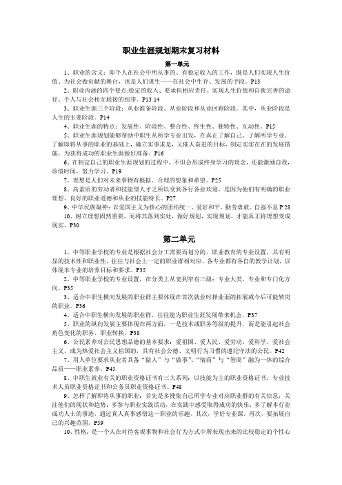 职业生涯规划期末复习材料