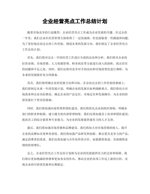 企业经营亮点工作总结计划