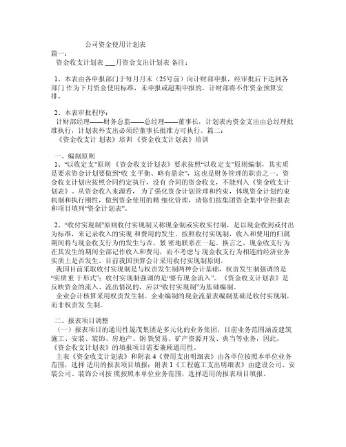 公司资金使用计划表