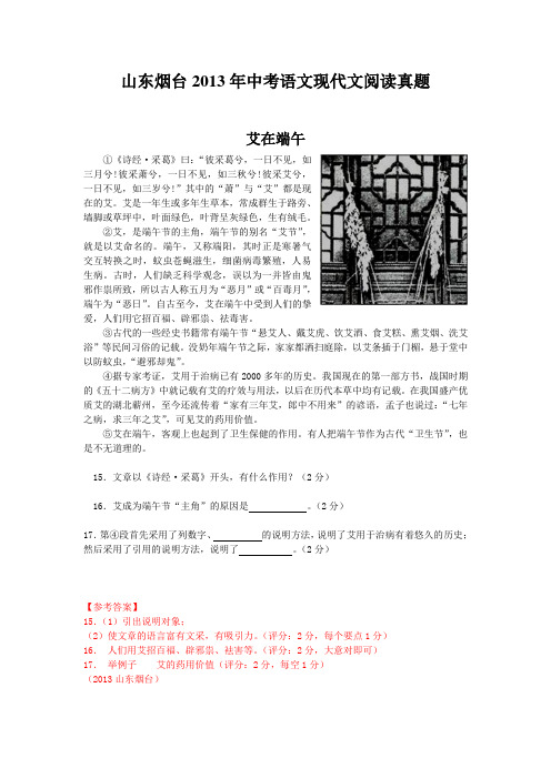 山东烟台2013年中考语文现代文阅读真题