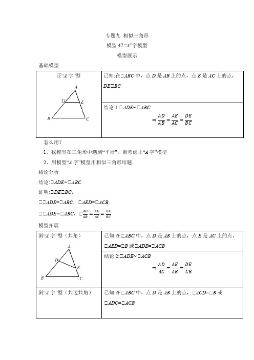 中考数学几何模型专题专题九—相似三角形