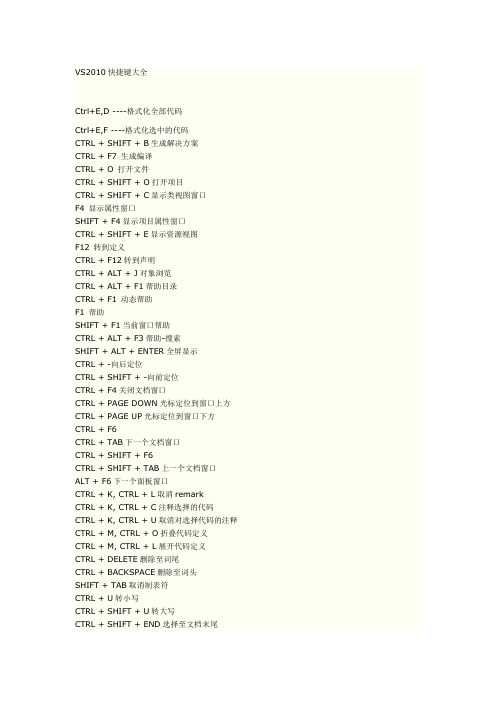 vs2010快捷键大全