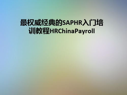 最权威经典的SAPHR入门培训教程HRChinaPayroll