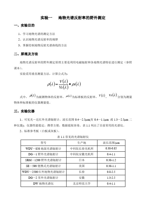 地物光谱反射率的野外测定