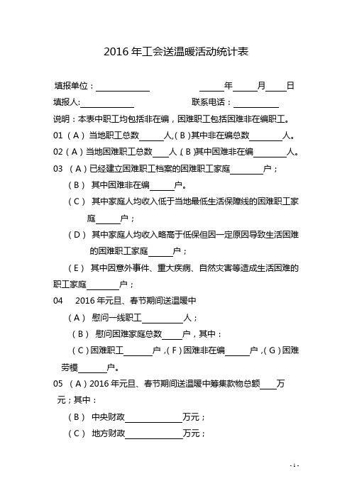 2016年工会送温暖活动统计表【模板】