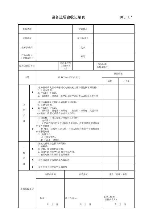 设备进场验收记录表