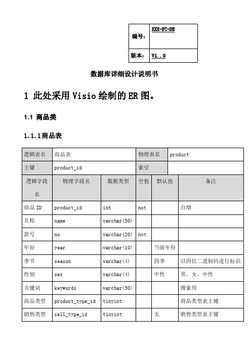 电商数据库详细设计说明书V