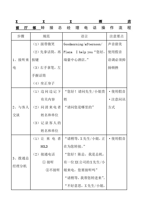 总台操作流程转接总经理电话操作流程