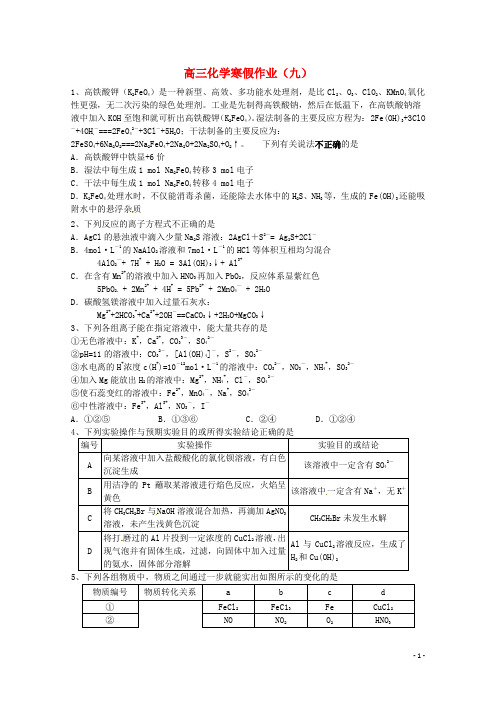 高三化学寒假作业9