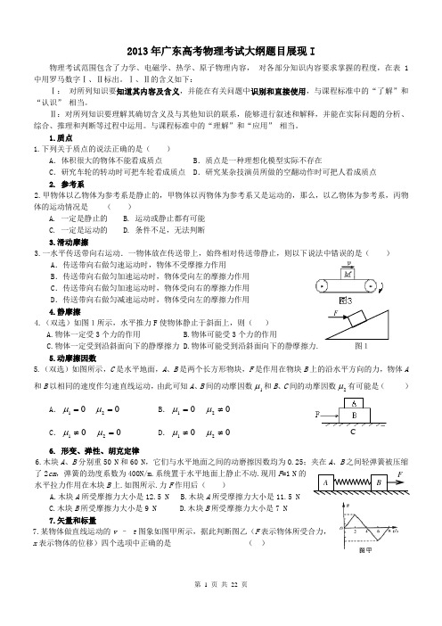 2013年广东高考物理考试大纲题目展现I