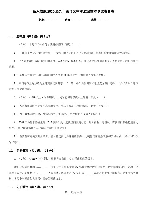 新人教版2020届九年级语文中考适应性考试试卷B卷