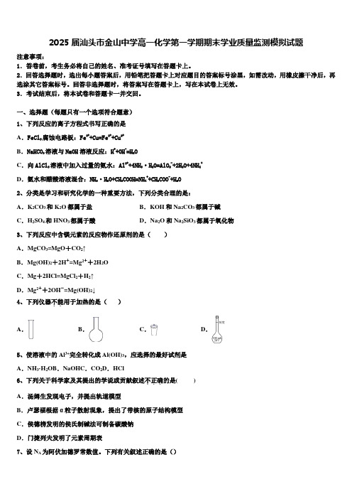 2025届汕头市金山中学高一化学第一学期期末学业质量监测模拟试题含解析