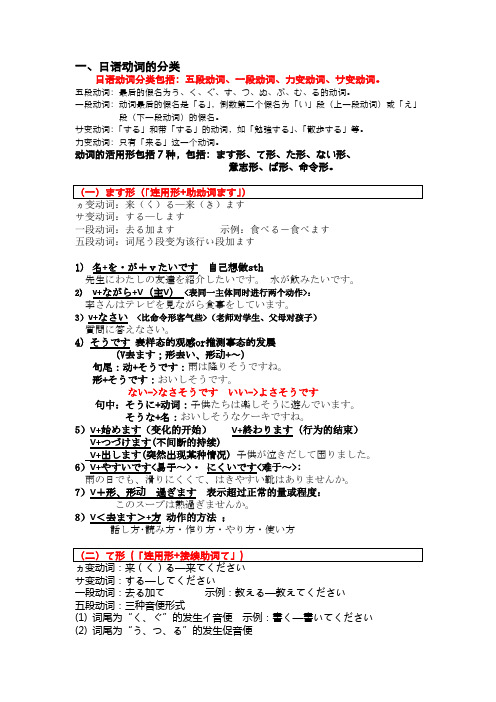 初级日语的动词活用型及相关句型。助词整理笔记