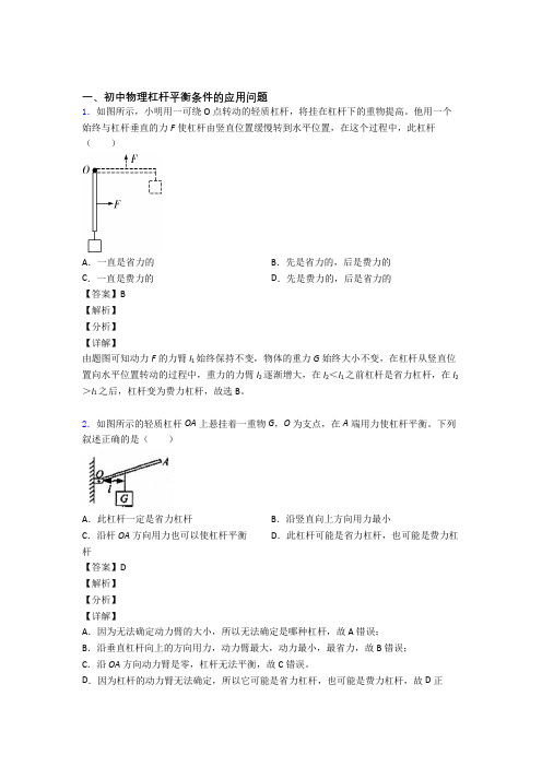 2020-2021中考物理专题复习杠杆平衡条件的应用问题的综合题含详细答案