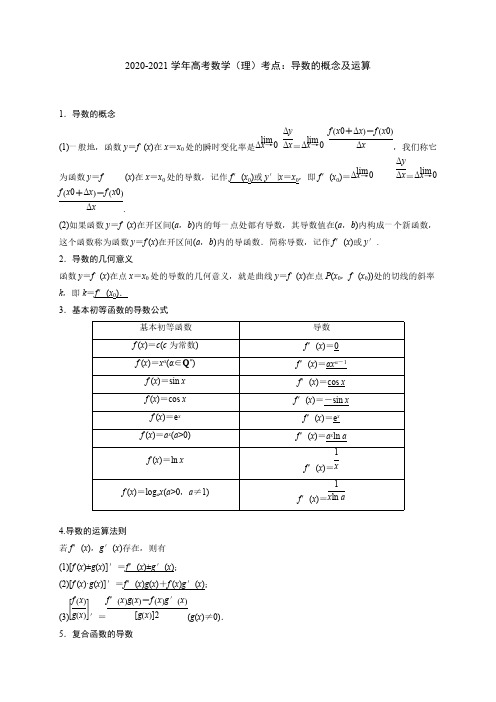 2020-2021学年高考数学(理)考点：导数的概念及运算