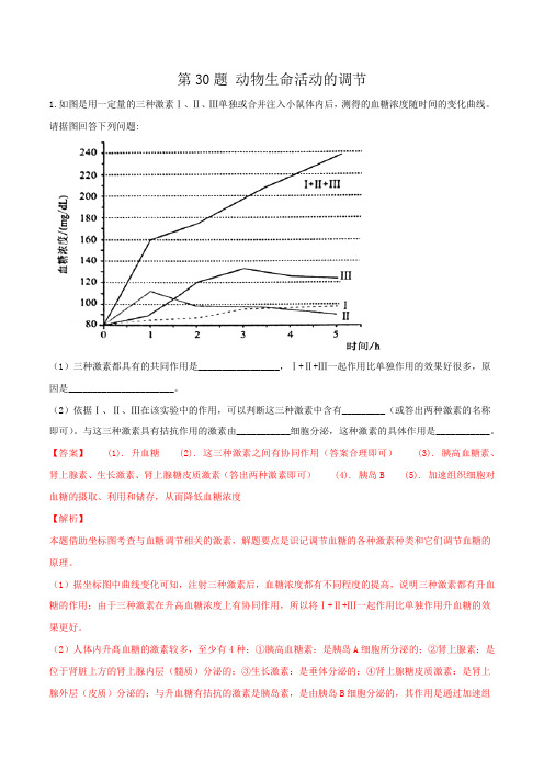 第30题 动物生命活动的调节-2020年高考生物逐题必刷200题(解析版)