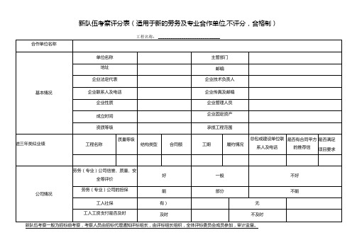 新队伍考察评分表(适用于新的劳务及专业合作单位,不评分,合格制)(2024年)