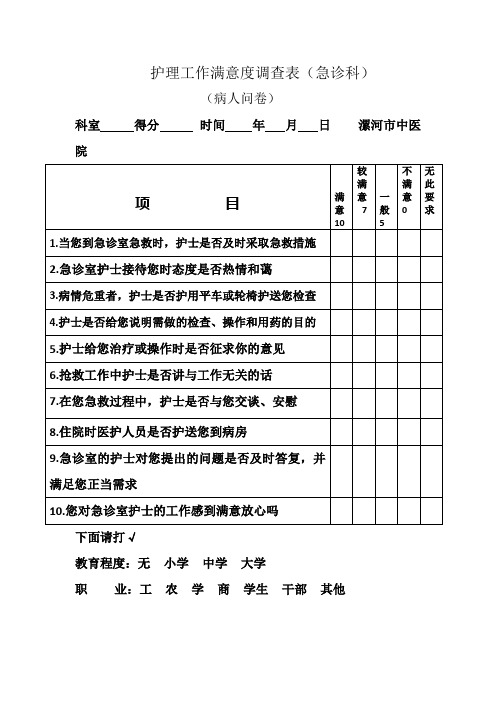 急诊满意度调查表