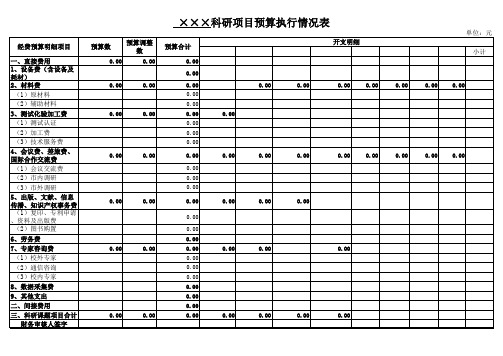 科研项目资金预算执行情况表