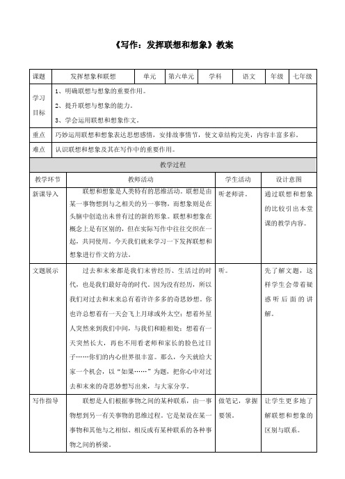 人教部编版七年级语文上册 《写作 发挥联想和想象》教案