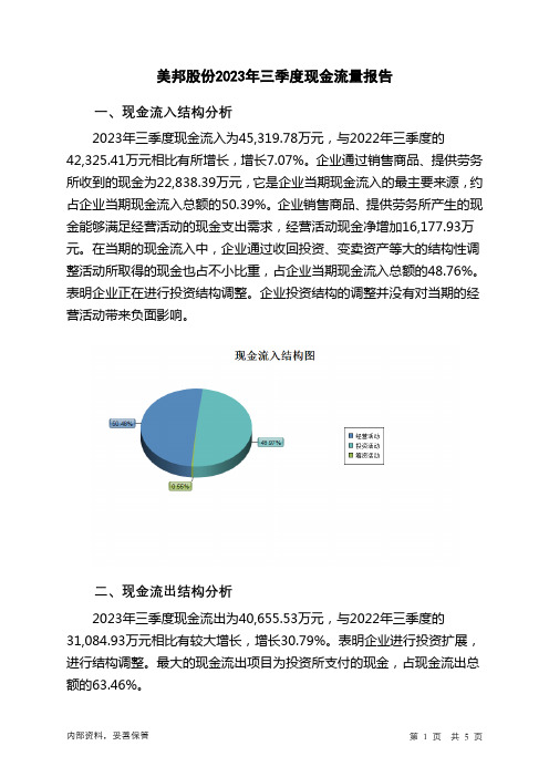 605033美邦股份2023年三季度现金流量报告