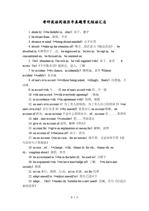 【免费下载】考研英语阅读历年真题常见短语汇总