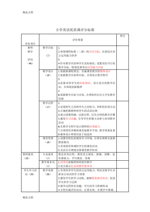 最新小学英语优质课评分标准