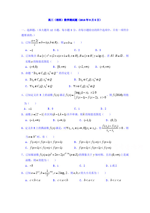 湖北省浠水县实验高级中学2017届高三数学理测试题2016