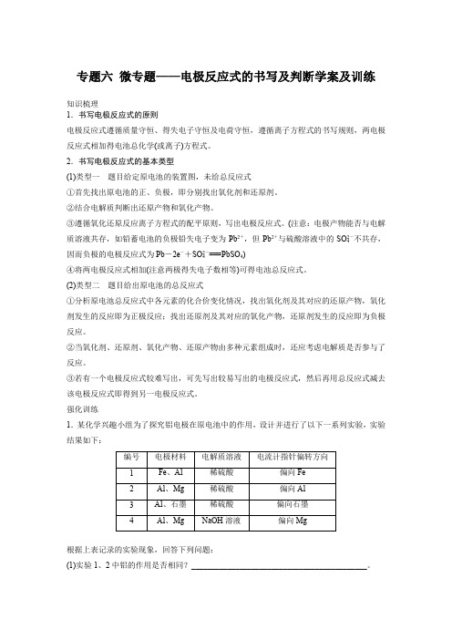 专题六 微专题——电极反应式的书写及判断学案及训练