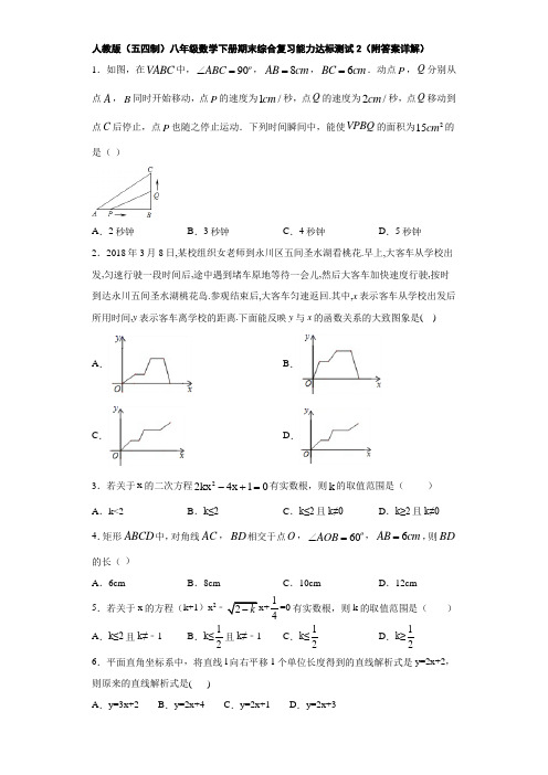 人教版(五四制)八年级数学下册期末综合复习能力达标测试题2(附答案详解)