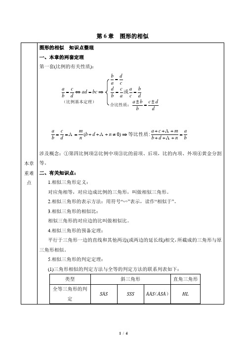 苏科版数学九年级下册第6章《图形的相似》复习教案